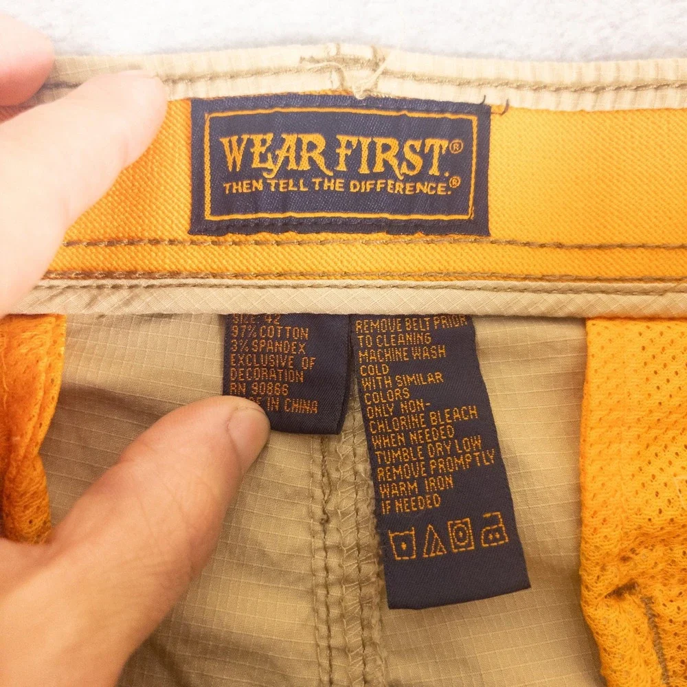 WearFirst Mens Cargo Shorts 42 Khaki Tan Ripstop Stretch Utility Hiking Outdoor